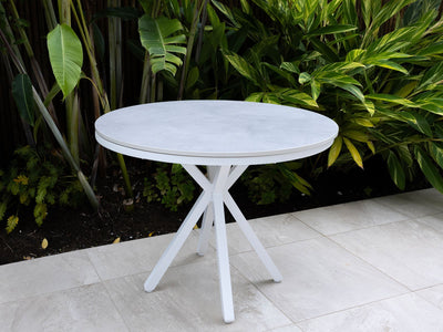 Adele Ceramic Round Outdoor Dining Table in White / Light Grey / 100cm 2.