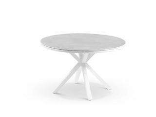 Adele Ceramic Round Outdoor Dining Table in White / Light Grey / 120cm