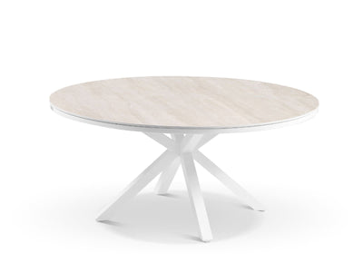 Adele Ceramic Round Table & Nivala Chairs | Outdoor Dining Setting in White / Travertino / Biscuit / 7pc 140cm_7