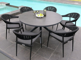 Adele Ceramic Round Table & Nivala Chairs | Outdoor Dining Setting in Charcoal / Dark Grey / Black / 7pc 140cm_3