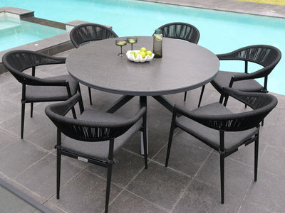 Adele Ceramic Round Table & Nivala Chairs | Outdoor Dining Setting in Charcoal / Dark Grey / Black / 7pc 140cm_3