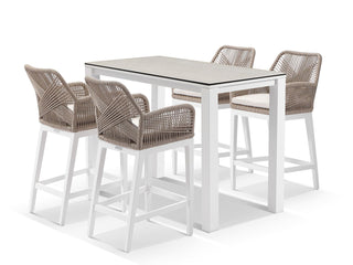 Adele Ceramic Table & Serang Chairs | Outdoor Bar Setting in White / Travertino / Biscuit / 5pc 140x74cm_1