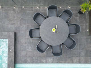 Adele Ceramic Round Table & Bailey Chairs | Outdoor Dining Setting in Charcoal / Dark Grey / 9pc 160cm_5