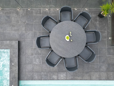 Adele Ceramic Round Table & Bailey Chairs | Outdoor Dining Setting in Charcoal / Dark Grey / 9pc 160cm_5
