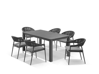 Adele Ceramic Table & Nivala Chairs | Outdoor Dining Setting in Charcoal / Dark Grey / Black / 7pc 165cm_1