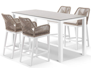Adele Ceramic Table & Serang Chairs | Outdoor Bar Setting in White / Travertino / Biscuit / 5pc 165x95cm_1