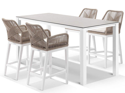 Adele Ceramic Table & Serang Chairs | Outdoor Bar Setting in White / Travertino / Biscuit / 5pc 165x95cm_1