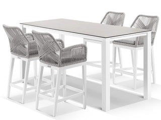 Adele Ceramic Table & Serang Chairs | Outdoor Bar Setting in White / Light Grey / Gobi / 5pc 165x95cm_1