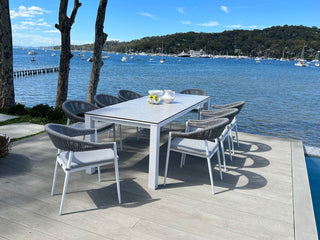 Adele Ceramic Table & Nivala Chairs | Outdoor Dining Setting in White / Light Grey / Frost Grey / 9pc 220cm_1