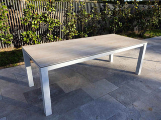 Adele Ceramic Table & Nivala Chairs | Outdoor Dining Setting in White / Travertino / Biscuit / 9pc 220cm_4
