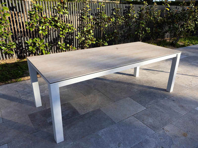 Adele Ceramic Table & Nivala Chairs | Outdoor Dining Setting in White / Travertino / Biscuit / 9pc 220cm_4