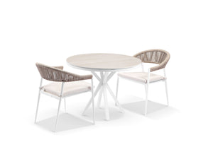 Adele Ceramic Round Table & Nivala Chairs in White / Travertino / Biscuit / 3pc 72cm_1