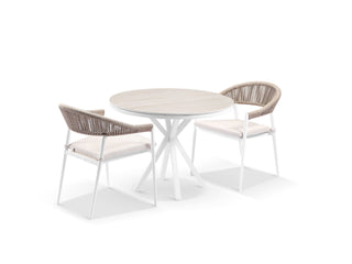 Adele Ceramic Round Table & Nivala Chairs in White / Travertino / Biscuit / 3pc 72cm_1