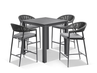 Adele Ceramic Table & Nivala Chairs | Outdoor Bar Setting in Charcoal / Dark Grey / Black / 5pc 95x95cm_1