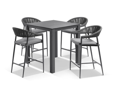 Adele Ceramic Table & Nivala Chairs | Outdoor Bar Setting in Charcoal / Dark Grey / Black / 5pc 95x95cm_1