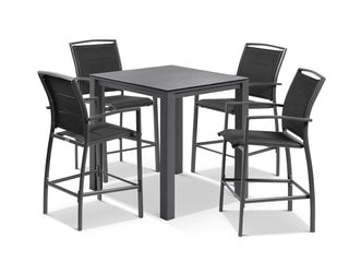 Adele Ceramic Table & Verde Chairs | Outdoor Bar Setting in Charcoal / Dark Grey / Black / 5pc 95x95cm_1