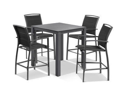 Adele Ceramic Table & Verde Chairs | Outdoor Bar Setting in Charcoal / Dark Grey / Black / 5pc 95x95cm_1