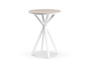 Adele Ceramic Round Table & Serang Chairs | Outdoor Bar Setting in White / Travertino / Biscuit / 3pc 72cm_2
