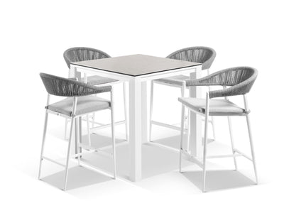 Adele Ceramic Table & Nivala Chairs | Outdoor Bar Setting in White / Light Grey / Frost Grey / 5pc 95x95cm_1