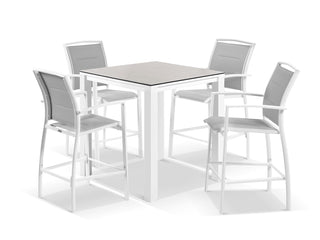 Adele Ceramic Table & Verde Chairs | Outdoor Bar Setting in White / Light Grey / Grey / 5pc 95x95cm_1