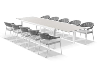 Adele Ceramic Extension Table & Nivala Chairs | Outdoor Dining Setting in White / Light Grey / Frost Grey_1