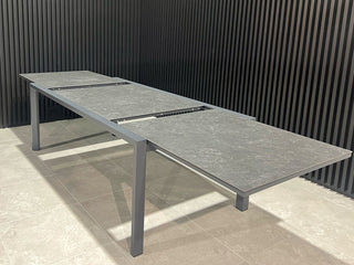 Adele Ceramic Extension Table & Nivala Chairs | Outdoor Dining Setting in Charcoal / Dark Grey / Black_3