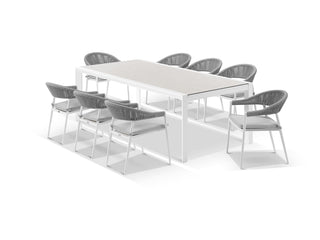 Adele Ceramic Extension Table & Nivala Chairs | Outdoor Dining Setting in White / Light Grey / Frost Grey_3