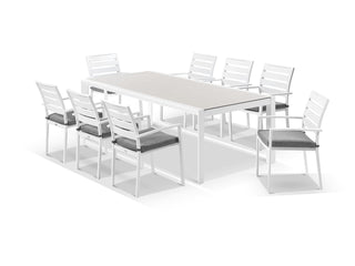 Adele Ceramic Extension Table & Twain Chairs | Outdoor Dining Setting in White / Light Grey_4