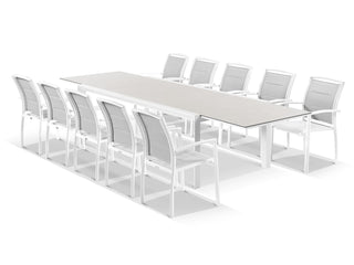 Adele Ceramic Extension Table & Verde  Chairs | Outdoor Dining Setting in White / Light Grey_1
