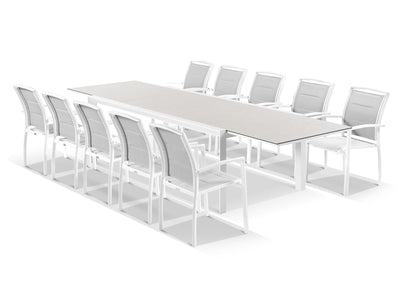Adele Ceramic Extension Table & Verde  Chairs | Outdoor Dining Setting in White / Light Grey_1