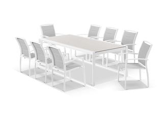 Adele Ceramic Extension Table & Verde  Chairs | Outdoor Dining Setting in White / Light Grey_5