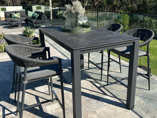 Adele Ceramic Table & Nivala Chairs | Outdoor Bar Setting in Charcoal / Dark Grey / Black / 5pc 165x95cm_1