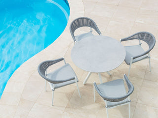 Adele Ceramic Round Outdoor Dining Table in White / Light Grey / 100cm.