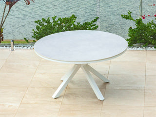 Adele Ceramic Round Table & Bailey Chairs | Outdoor Dining Setting in White / Light Grey / 5pc 100cm_2