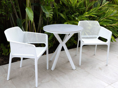Adele Ceramic Round Table & Bailey Chairs | Outdoor Dining Setting in White / Light Grey / 3pc 72cm_1