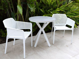 Adele Ceramic Round Outdoor Dining Table in White / Light Grey / 72cm 3.