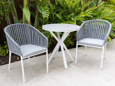 Adele Ceramic Round Outdoor Dining Table in White / Light Grey / 72cm 2.