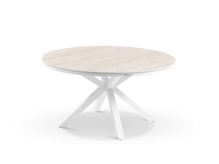 Adele Ceramic Round Table & Bailey Chairs | Outdoor Dining Setting in White / Travertino / 7pc 140cm_2