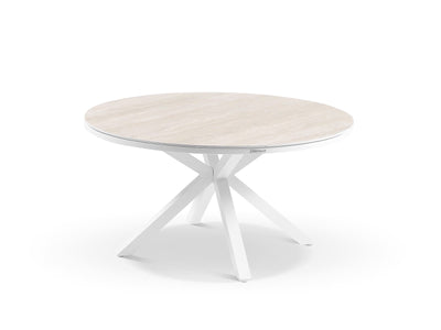 Adele Ceramic Round Table & Bailey Chairs | Outdoor Dining Setting in White / Travertino / 7pc 140cm_2