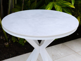 Adele Ceramic Round Table & Bailey Chairs | Outdoor Dining Setting in White / Light Grey / 3pc 72cm_3
