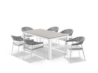 Adele Ceramic Table & Nivala Chairs | Outdoor Dining Setting in White / Light Grey / Frost Grey / 7pc 165cm_4