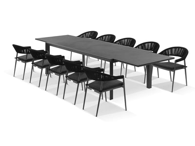 Adele Ceramic Extension Table & Nivala Chairs | Outdoor Dining Setting in Charcoal / Dark Grey / Black_1