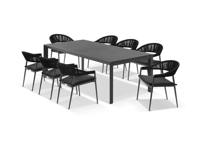 Adele Ceramic Extension Table & Nivala Chairs | Outdoor Dining Setting in Charcoal / Dark Grey / Black_4