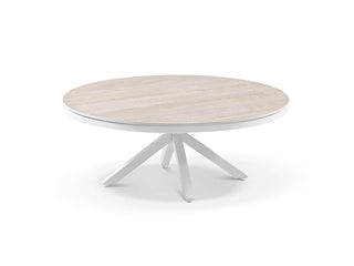 Adele Ceramic Round Outdoor Coffee Table in White / Travertino / 100cm