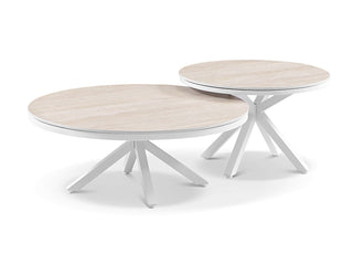 Adele Ceramic Round Outdoor Coffee Table in White / Travertino / 72cm 1