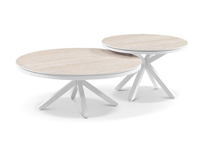 Adele Ceramic Round Outdoor Coffee Table in White / Travertino / 72cm 1