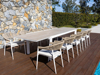 Adele Ceramic Extension Table & Nivala Chairs | Outdoor Dining Setting in White / Travertino / Biscuit_1