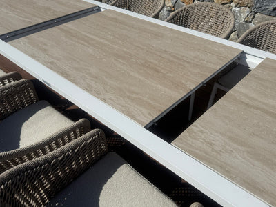 Adele Ceramic Extension Table & Bali Chairs | Outdoor Dining Setting in White_9