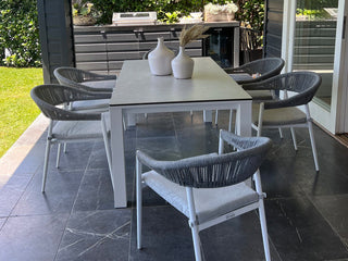 Adele Ceramic Table & Nivala Chairs | Outdoor Dining Setting in White / Light Grey / Frost Grey / 7pc 165cm_6