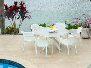 Adele Ceramic Round Table & Bailey Chairs | Outdoor Dining Setting in White / Light Grey / 7pc 140cm_1